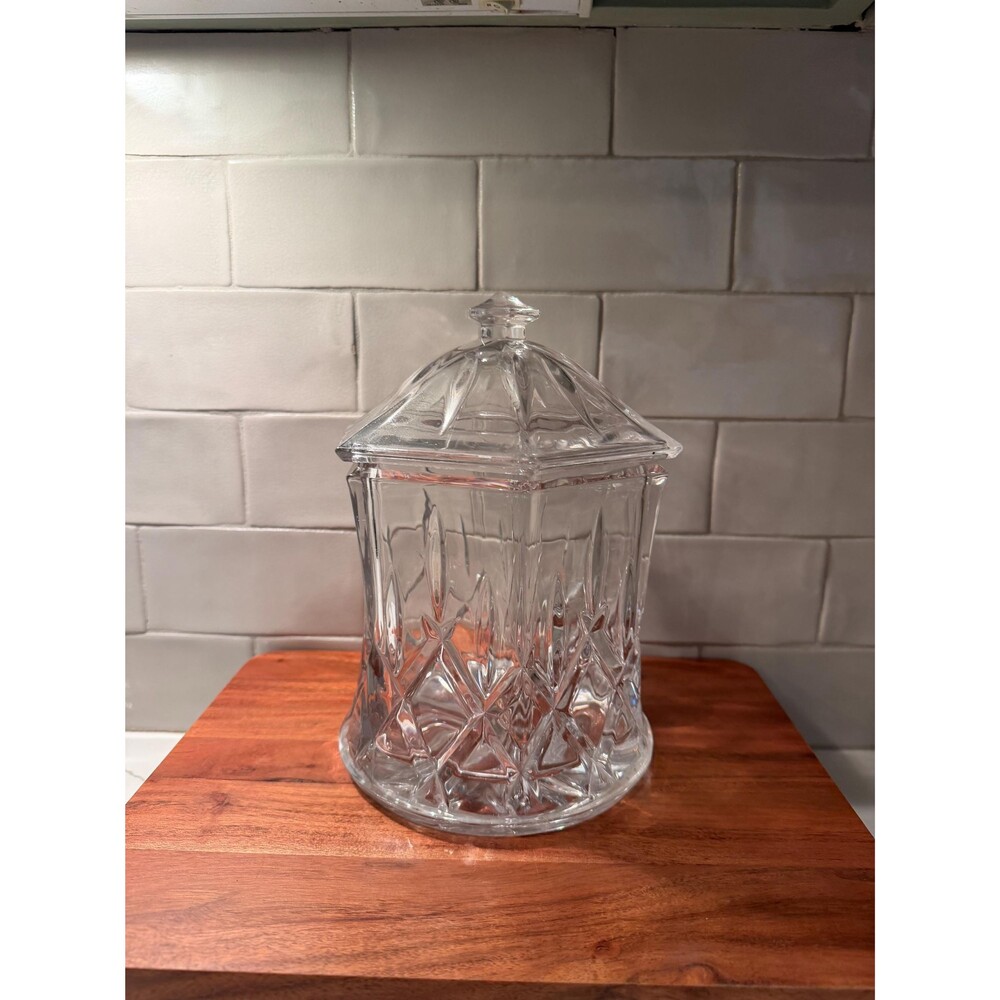 Vintage Gorham Lady Anne Crystal Biscuit Barrel - Heavy 9" Lidded Jar